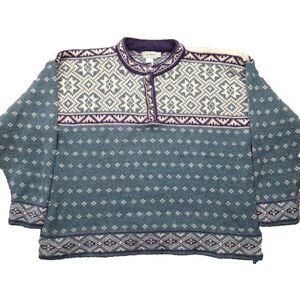 LL Bean Vintage Sweater Green Thick Wool Blend Cardigan 1/4 Button XLarge USA